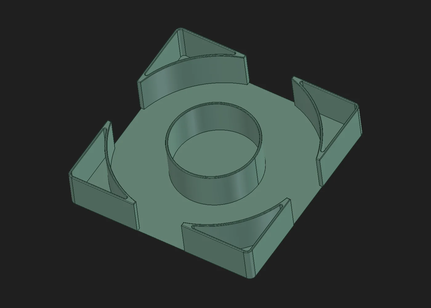 FreeCAD preview of the removable insert: a central cup surrounded by four curved corner compartments.