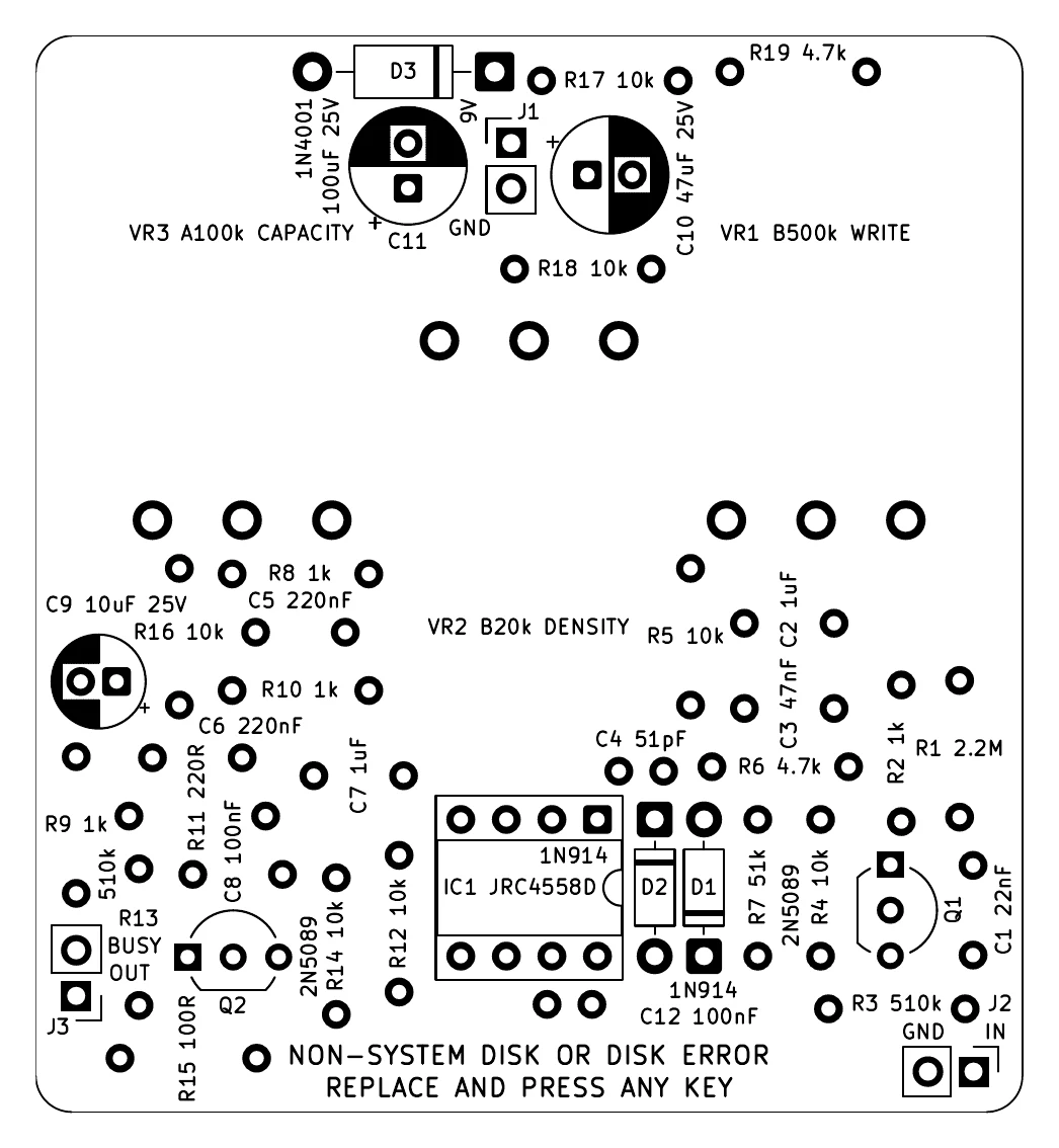 Bare-board component layout for the proposed 55 by 60 millimetre PCB.