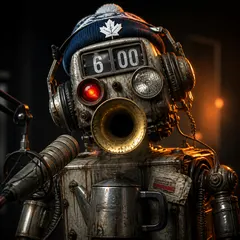 Rusty Trombone — generated robot radio host portrait